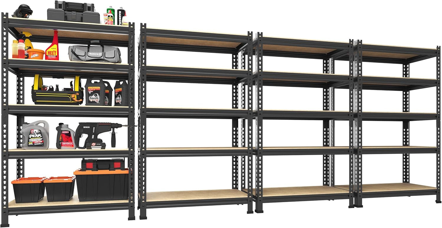PrimeZone 48" x 24" x 72" Heavy Duty Storage Shelves, 5 Tier Adjustable Garage Storage Shelving, Metal Storage Utility Rack Shelf Unit for Warehouse Pantry Closet Kitchen, Black, 10 Pack