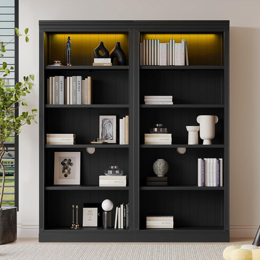 83" Tall Wood Bookcase Suite with Light Strip,5 Tier Home Decor Bookcase Suite with Adjustable Shelves,Storage Organizer,Free Standing Storage Shelves Suite for Living Room,Home Office,Black